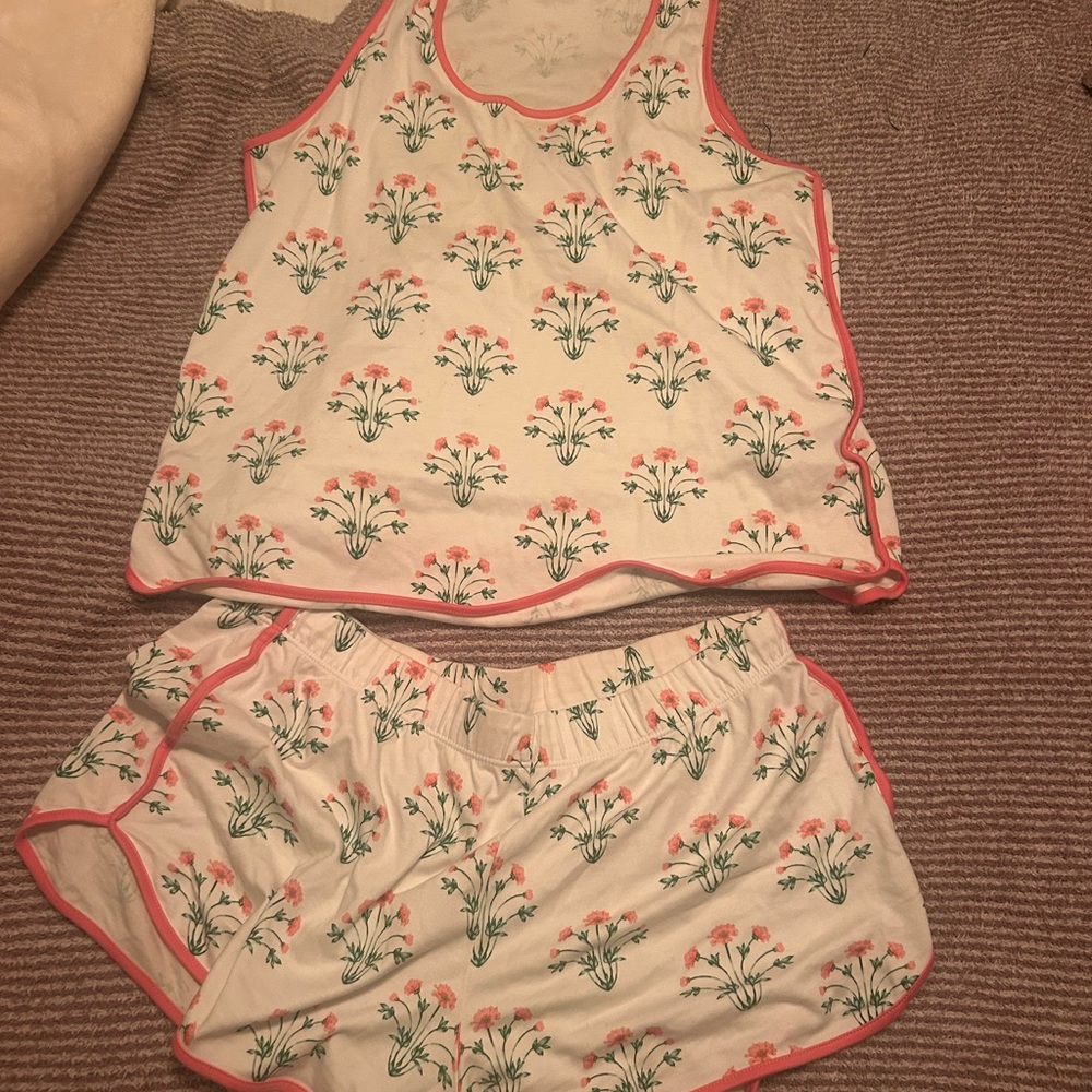 Floral Women's Pajama Set - Pink and White